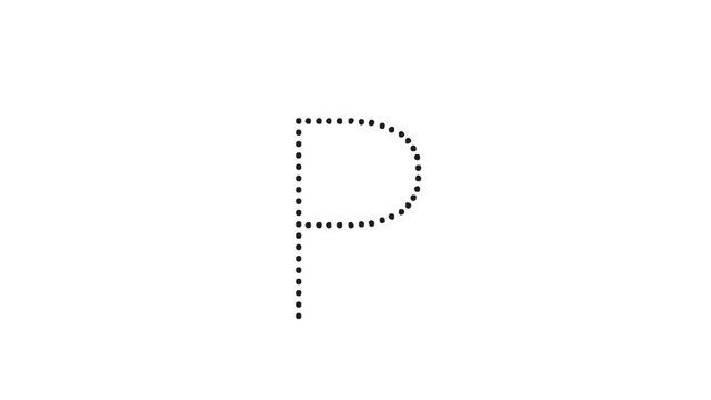 Tutorial for writing English alphabet. Trace the letter P with a pencil isolated on white background. Animated letters sample for children sequential writing of the letter P