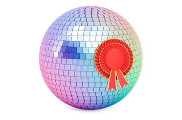 Mirror disco ball with best choice badge, 3D rendering