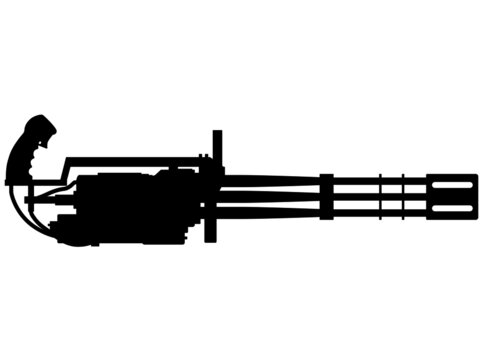 Classic US Army and United States Air Force machine gun M134-A2 electric, Airsoft Gatling Gun with 6 barrels. Detailed vector illustration realistic silhouette