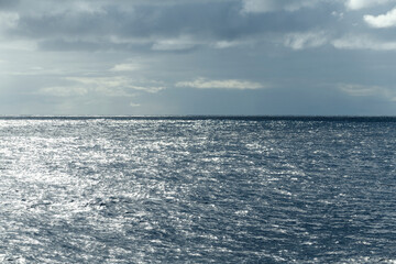 Seascape, blue sea. Calm weather. View from vessel.