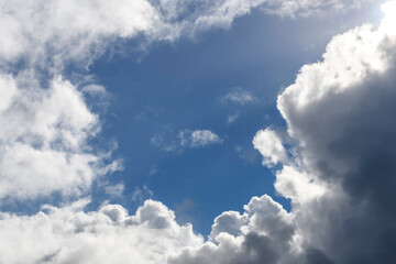 Blue sky with clouds. Copy space.