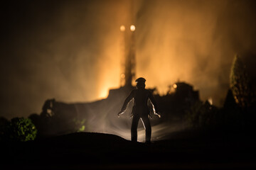 Creative artwork decoration. Chernobyl nuclear power plant at night. Layout of abandoned Chernobyl...