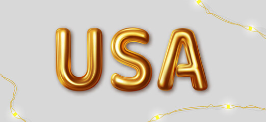 USA. Vector inscription gold letters on a gray background