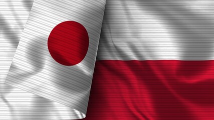 Poland and Japan Realistic Flag – Fabric Texture 3D Illustration