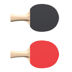 Red and black rackets for table tennis isolated on white background. Ping pong sports equipment. Minimal creative concept. 3d rendering illustration
