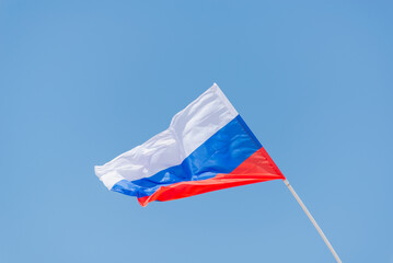 Fototapeta na wymiar Russian federation flag in the sky.