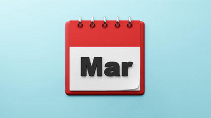 Mar on  paper desk  calendar  3d rendering