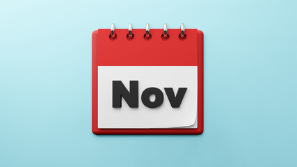 Nov on  paper desk  calendar  3d rendering