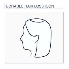 Hair loss line icon. Woman loses hair.Early hair thinning in vertex. Alopecia concept. Isolated vector illustration. Editable stroke