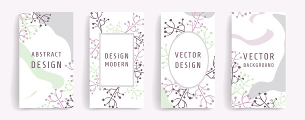 Delicate vector set of trendy floral design for greeting cards, invitations, wedding, birthday and as a background for social media posts, stories, banners, mobile apps, web, print, advertising