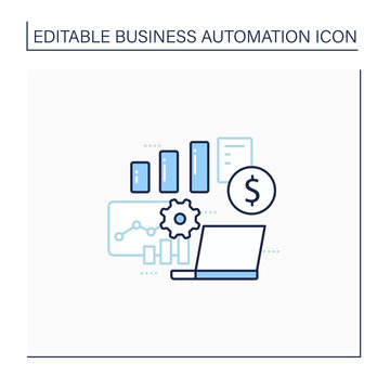 Business Metrics Line Icon. Saving Real Information In Databases. Shows Companys Goals. Business Automation Concept.Isolated Vector Illustration.Editable Stroke