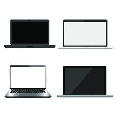 Realistic laptop with blank screen on a white background laptop Icon Vector.
