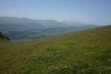 travel to sunny day in mountains