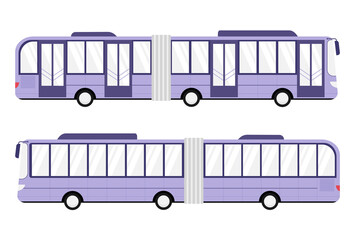 Articulated bus with four doors. Side view. Cartoon, flat style vector illustration. City public transport, modern accordion bus isolated on white. © Alina Mosinyan