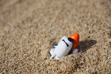 Fototapeta na wymiar 砂に埋まったスペースシャトルのミニチュア 