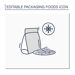 Frozen french fries line icon. Sliced potatoes in package. Portion control, protection, tampering resistance from bacteria. Packing food concept. Isolated vector illustration. Editable stroke
