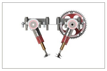 3D illustration of an engine valve system.