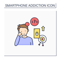 Smartphone addiction color icon. Exacerbating attention deficit disorders. Inability to focus. Unconcentrated. Overwhelmed concept. Isolated vector illustration