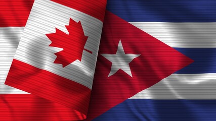 Cuba and Canada Realistic Flag – Fabric Texture 3D Illustration