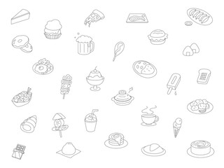 線画の食べ物アイコンセット　塗り絵