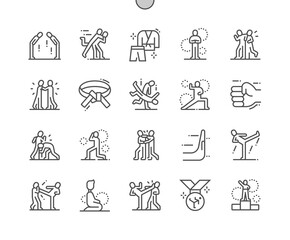 Jiu jitsu. Punch face. Protection position. Karate, fighter, sport, taekwondo and fight. Pixel Perfect Vector Thin Line Icons. Simple Minimal Pictogram © palau83