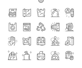 Low density polyethylene. Plastic bag. Plastic packaging. Polymer pack, transparent cellophane. Pixel Perfect Vector Thin Line Icons. Simple Minimal Pictogram