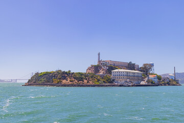 Sunny view of the Alcatraz Island and San Francisco Bay