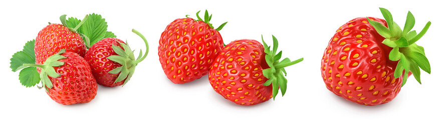 Strawberry and half isolated on white background. Fresh berry with full depth of field. Set or collection
