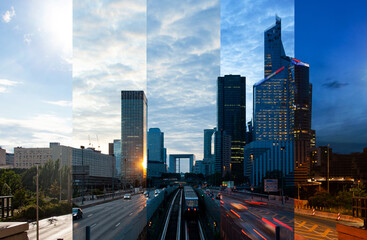 Fototapeta na wymiar Picture montage of La Defense business district in Paris France
