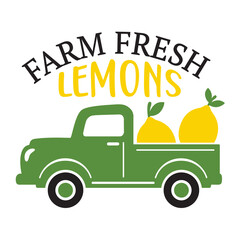 Vector illustration of a vintage truck carrying farm fresh lemons.