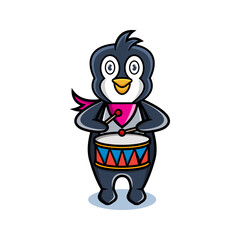 cartoon animal cute penguin holding a drum