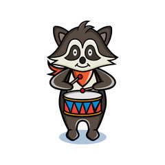 cartoon animal cute racoon holding a drum