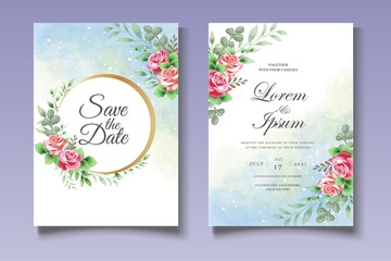 Fototapeta na wymiar Beautiful Hand Drawing Floral Wedding Invitation Template
