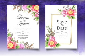 Beautiful Hand Drawing Floral Wedding Invitation Template