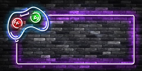 Vector realistic isolated neon sign of Gaming frame logo for template decoration and branding on the wall background.