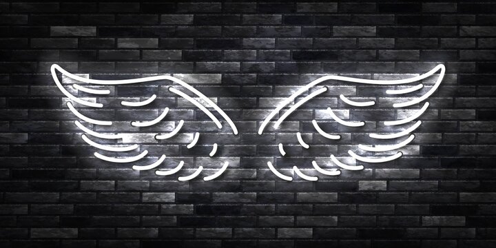 Vector realistic isolated neon sign of White Wings logo for template decoration and covering on the wall background.