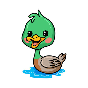 Cute little duck cartoon swimming