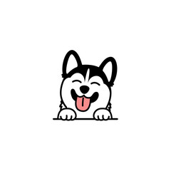 Cute siberian husky dog smiling cartoon, vector illustration