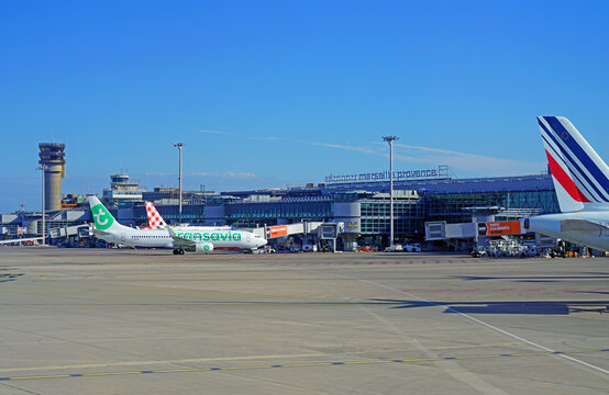 MARSEILLE, FRANCE -29 JUN 2021- View of a Boeing 737-800 airplane from low-cost airline Transavia (HV) at the Marseille Provence Airport (MRS)  in Marignane Bouches-du-Rhone, France.
