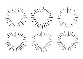 Fototapeta premium Heart shape burst. Hand drawn sketch style. Heart vector illustration for sunburst frame, love quote.