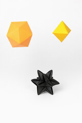 3d geometry, Icosahedron, Octahedron and stellated dodecahedron  - obrazy, fototapety, plakaty