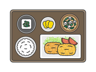 メンチカツ定食のイラスト
