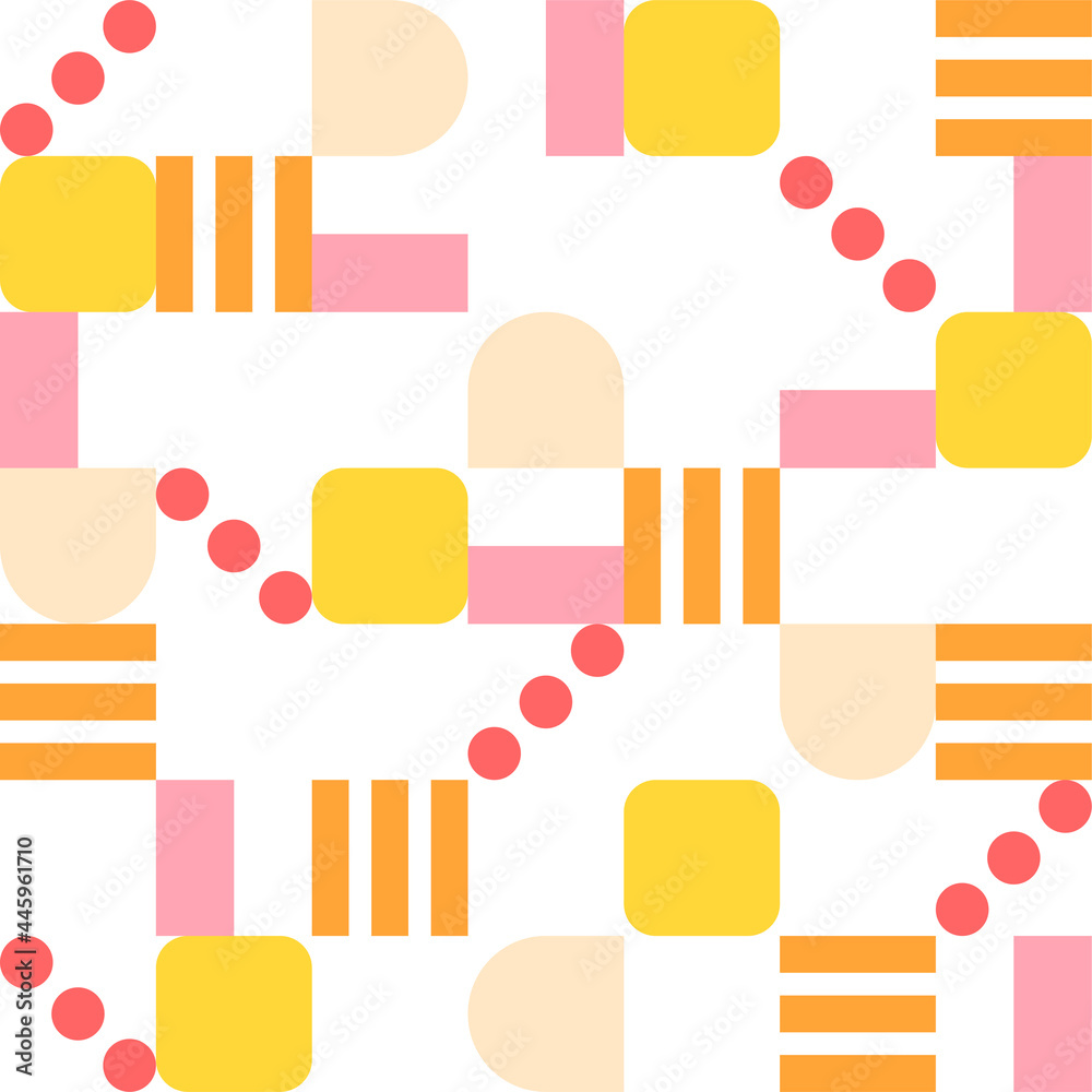 Wall mural orange-tone lines, dots, and square pieces of figure form a pattern. simple pattern design template.