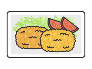 皿に盛られたコロッケのイラスト