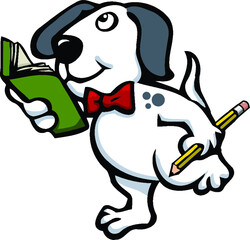 book smart dog  with textbook
