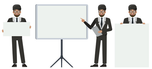 Businessman wear black suit character vector design. Presentation in various action.