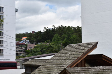 日本　群馬　草津町湯畑　真夏の風景