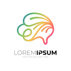 Simple brain logo with line design illustration