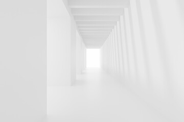 Abstract Empty white corridor. Future interior background. 3D render