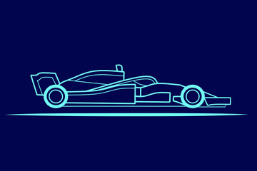 Formula one sport race line potrait logo colorful design with dark background. Isolated navy background. 